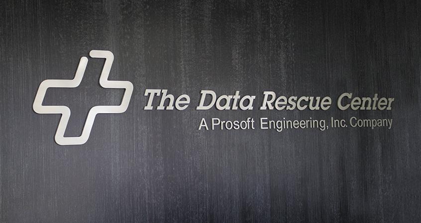The Data Rescue Center Logo in an office space.