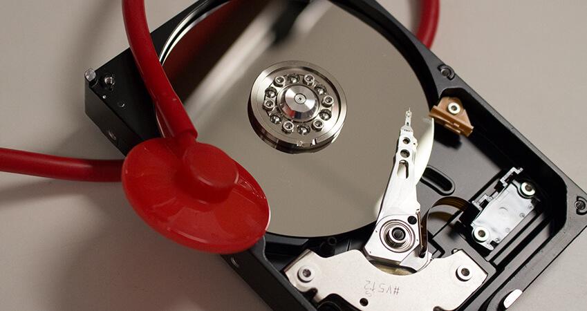 A hard drive rapped with a stethoscope.