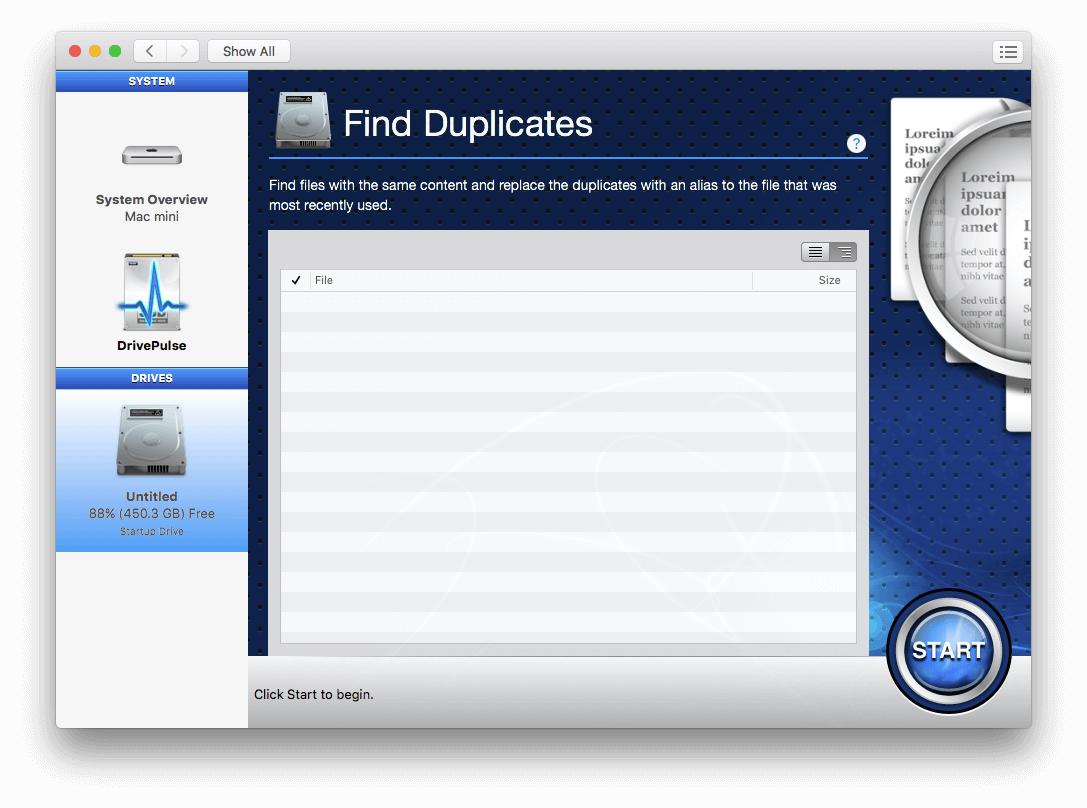 Find Duplicates feature selected within Drive Genius.