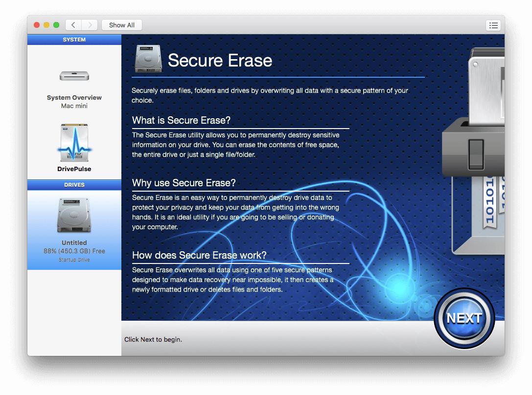 Secure Erase Feature selected within Drive Genius.