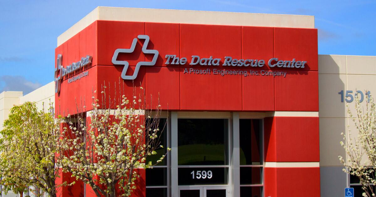 The Data Rescue Center main building with logo.