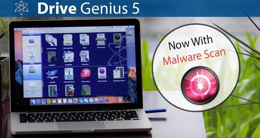 Drive Genius 5 Release promo with focus on the new malware feature.