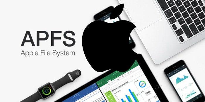 Image showing the new APFS and Apple products in the background.