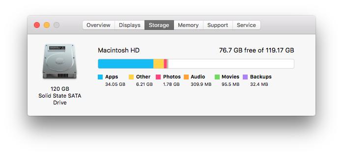About Mac window while selecting the Storage option within macOS.