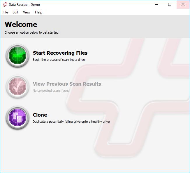 Data Rescue Windows Welcome Screen